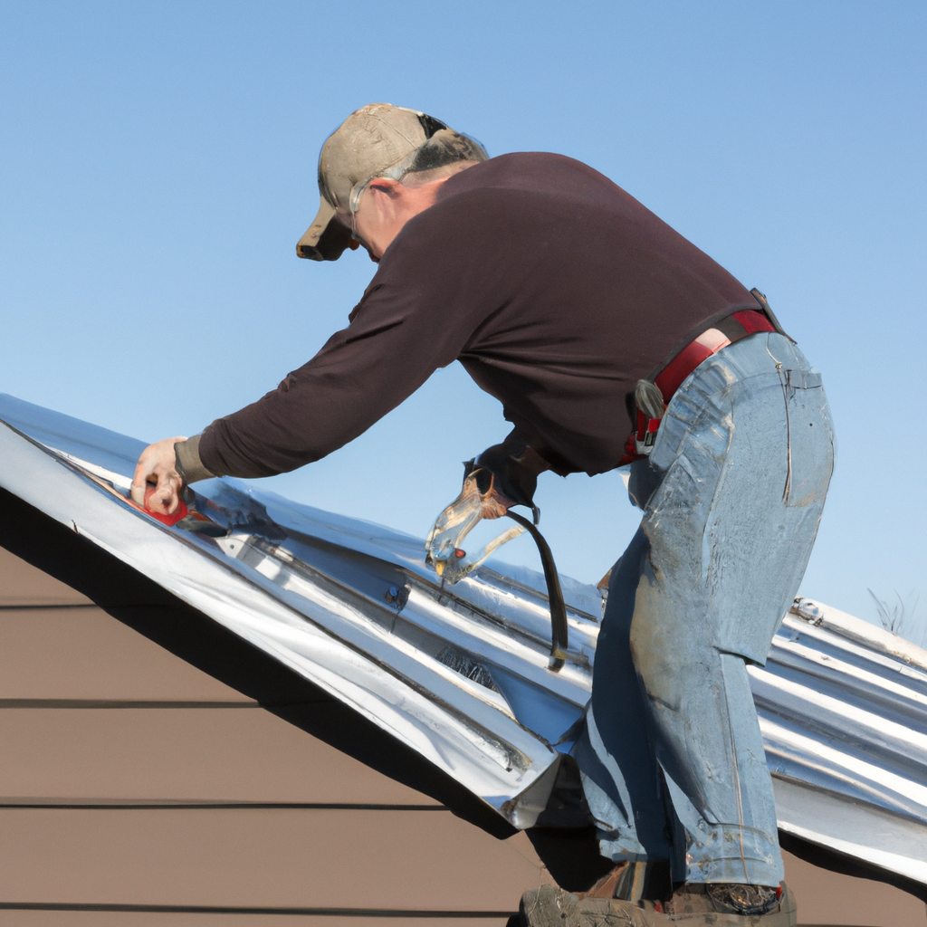 Metal roof being inspected for repair needs
