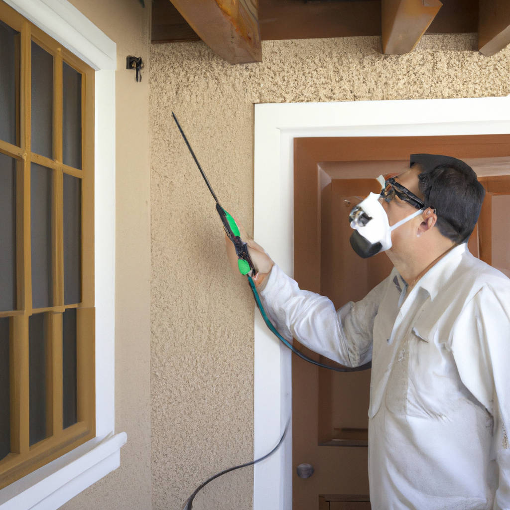 Residential pest control technician inspecting a home